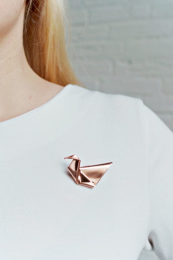 Folded Copper Origami Brooch
