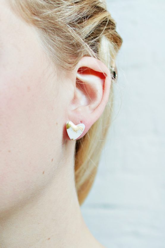 Marble & Gold Heart Stud Earrings