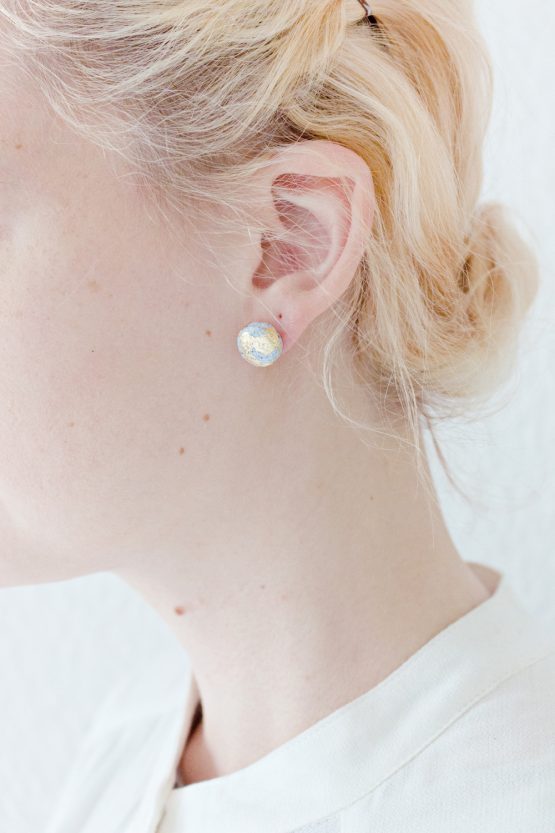 Granite & Gold Round Stud Earrings