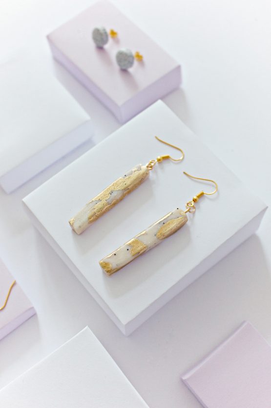 Marble and Gold - Rectangle Earrings
