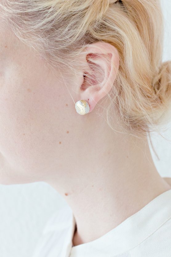 Marble & Gold Round Stud Earrings
