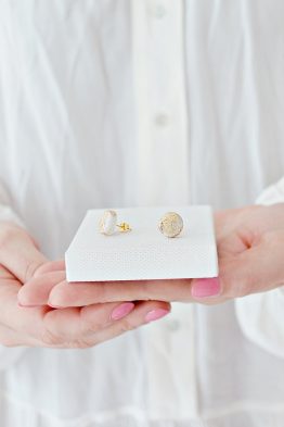 Marble & Gold Round Stud Earrings