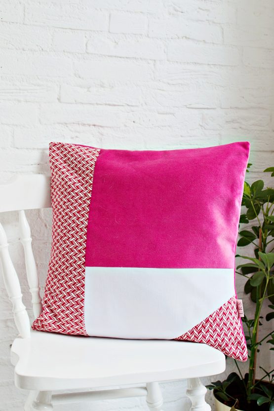 HANDMADE CUSHION COVER - Pink, Red & White