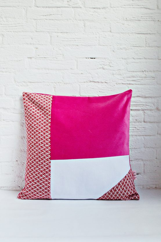 HANDMADE CUSHION COVER - Pink, Red & White